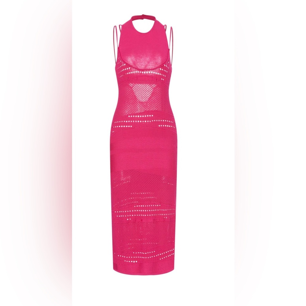 Pink Sleeveless Crochet Dress by Esteban Cortazar Collective